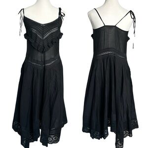 Zadig & Voltaire black lace asymmetric midi dress boho cottagecore